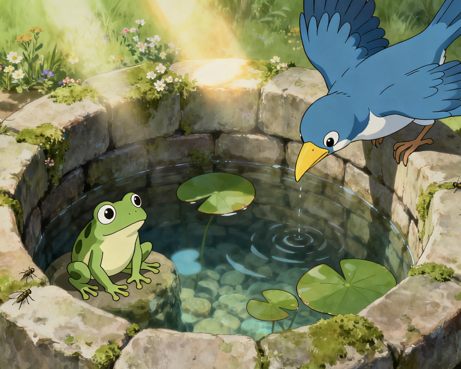 小鸟在井中喝水