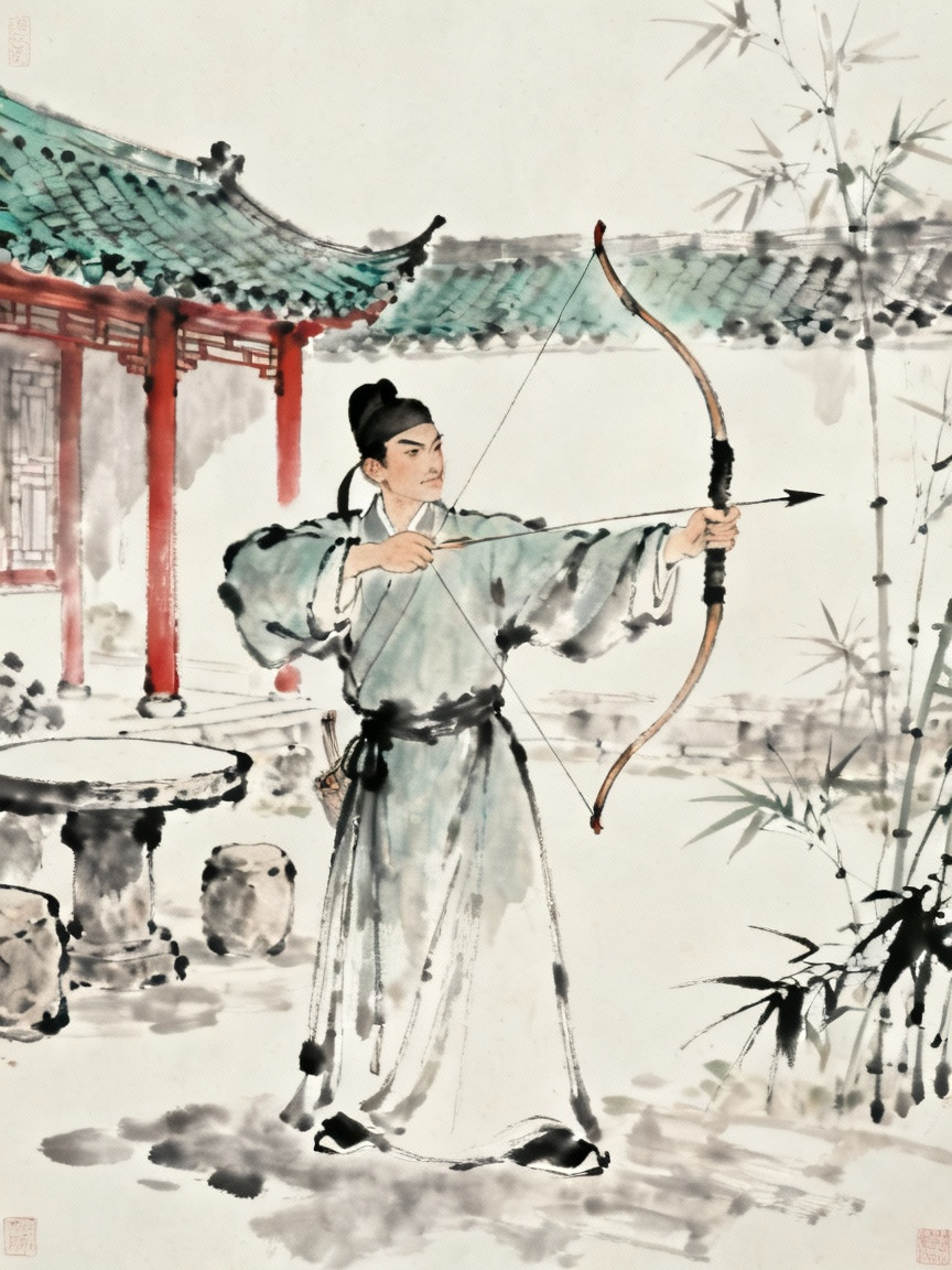 陈康肃公在家中园子里练习射箭