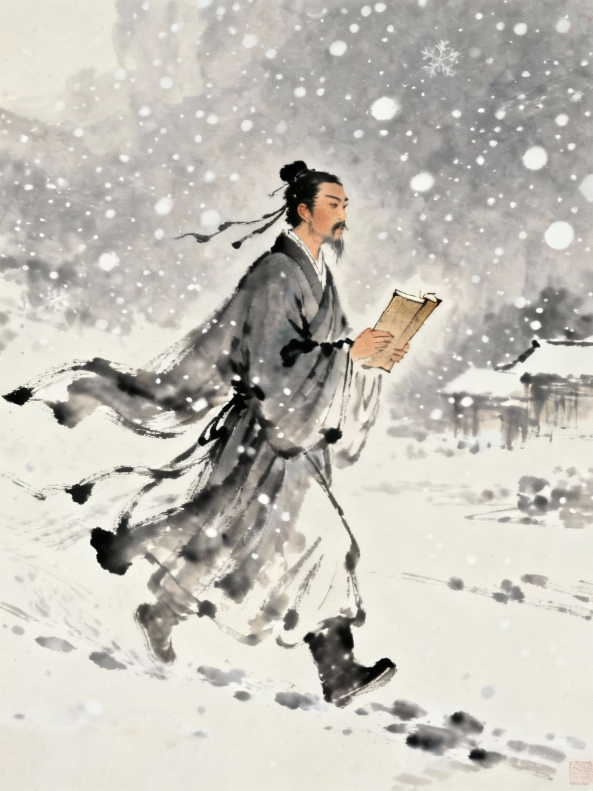 雪夜求学图
