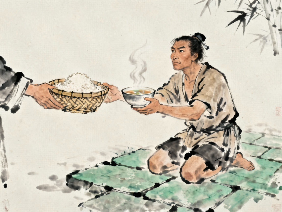 古代穷人面对施舍食物表现出的尊严，一篮饭一碗汤