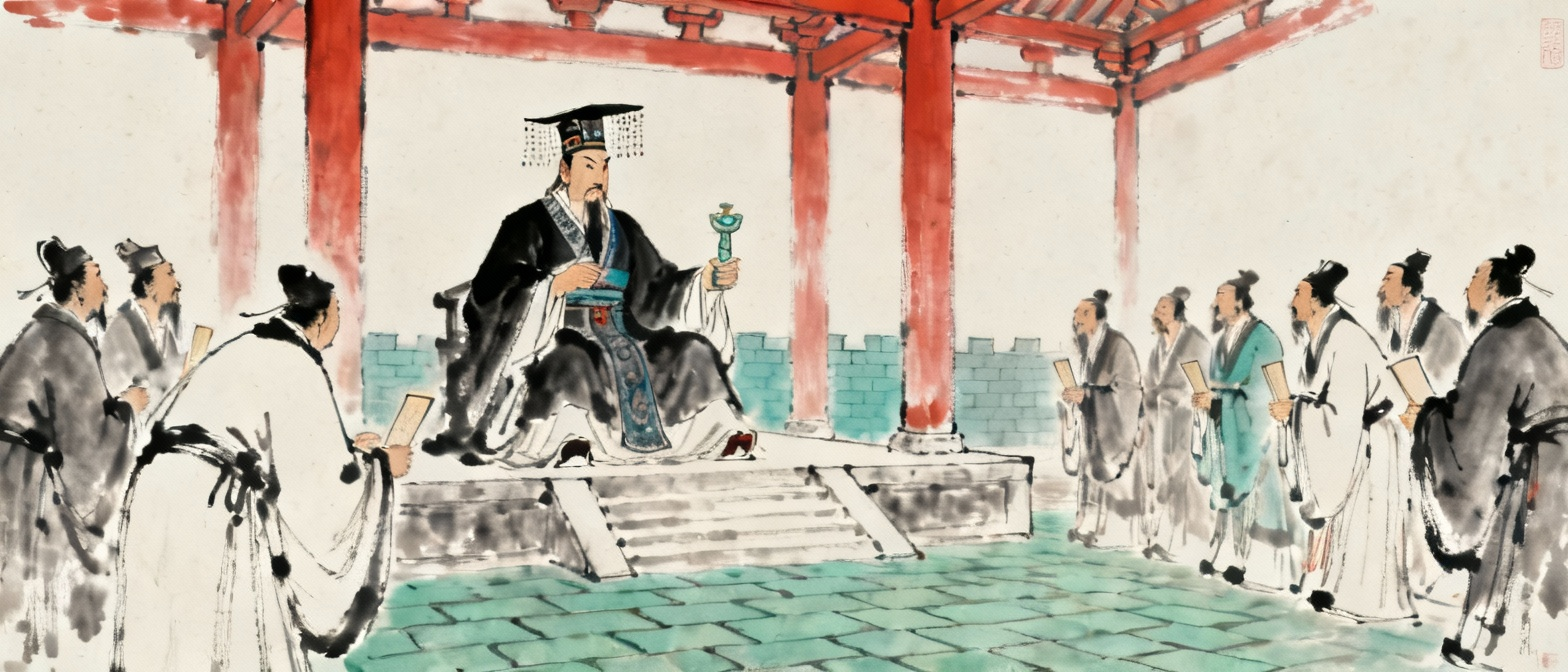 古代宋国国君询问真相的朝堂场景