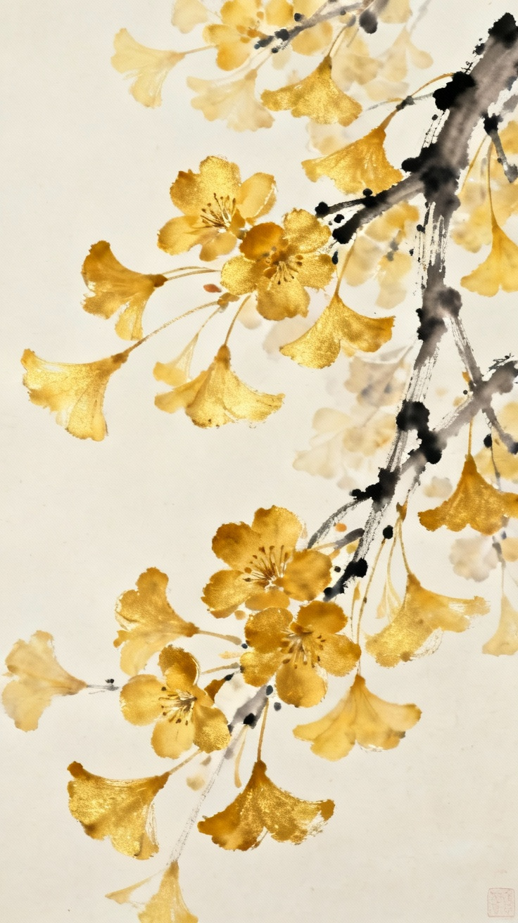 金色花朵在树枝上摇摆