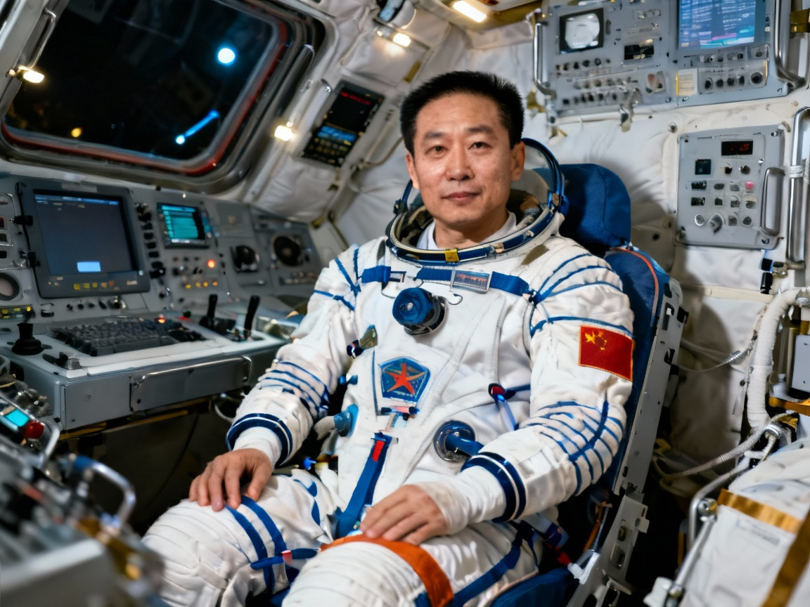 航天员在太空舱内