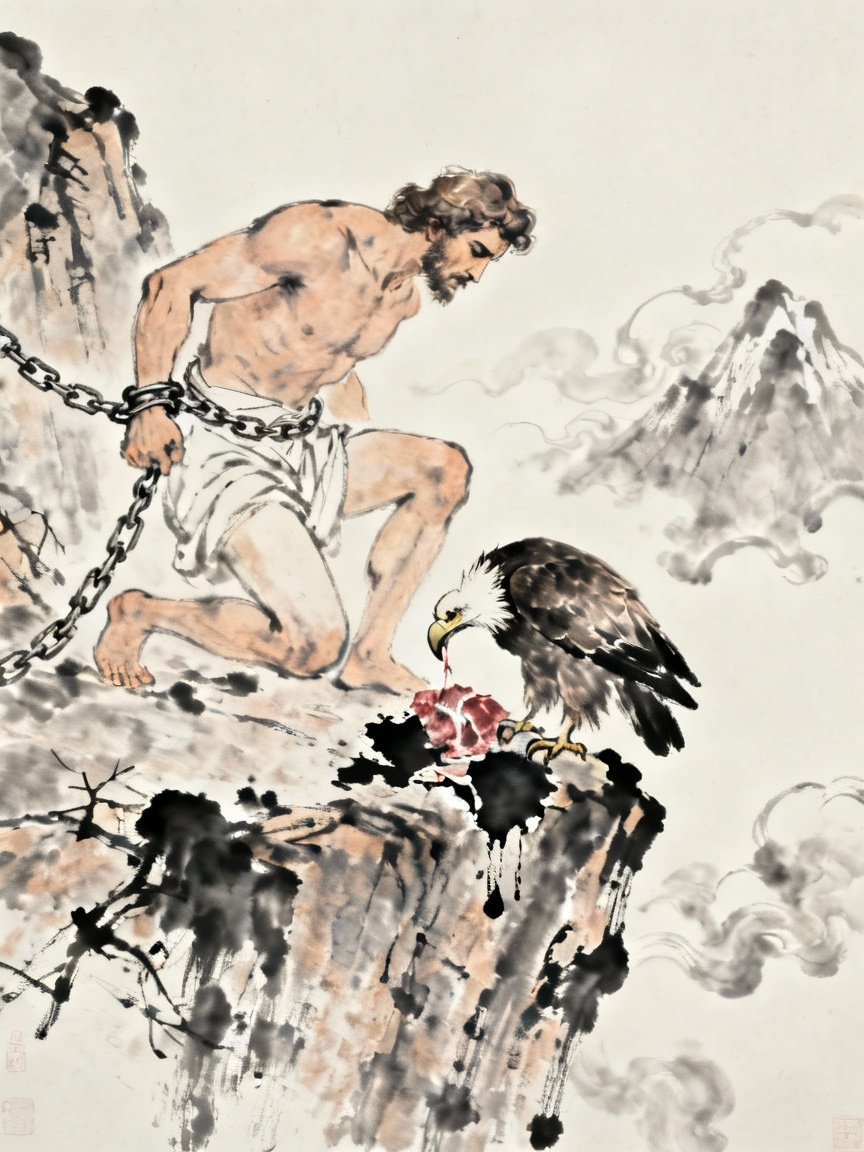 普罗米修斯被锁在高加索山悬崖上