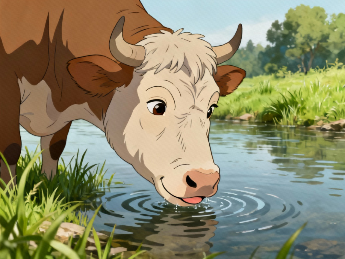 老牛在河边喝水
