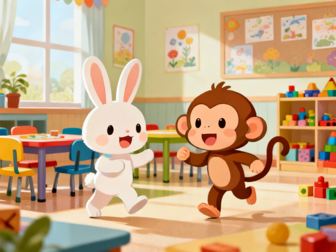 小动物们在幼儿园玩耍