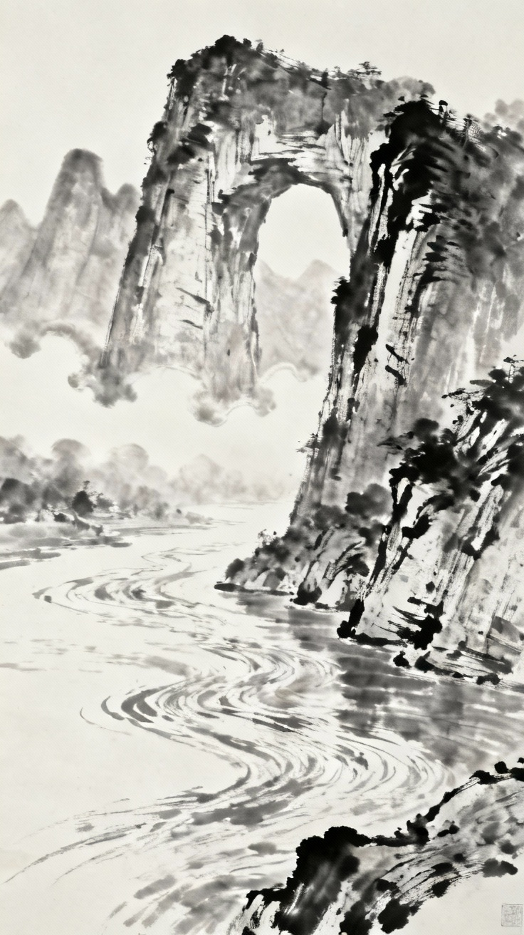 天门山水墨画