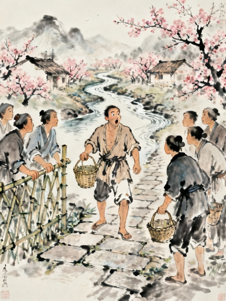 桃花源人见到渔人大惊