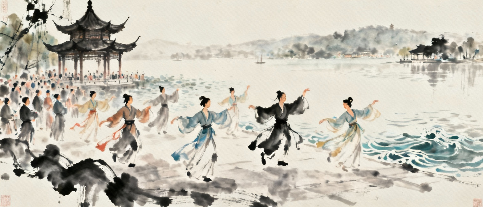 西湖歌舞升平的热闹场面