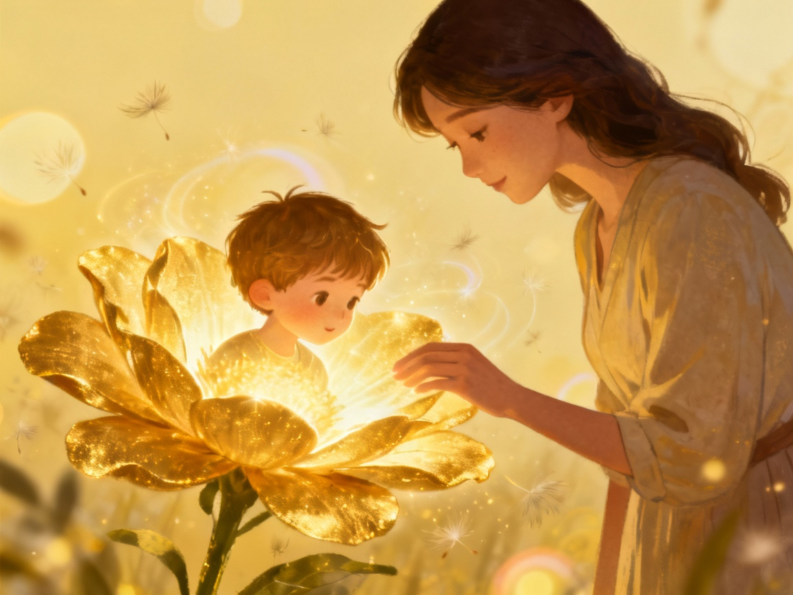 孩子变成金色花的奇幻场景