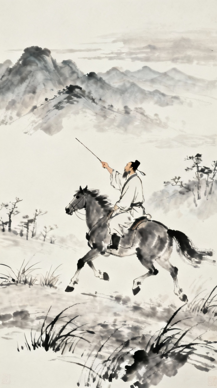 吟鞭东指即天涯，诗人策马东行，马鞭指向远方天际