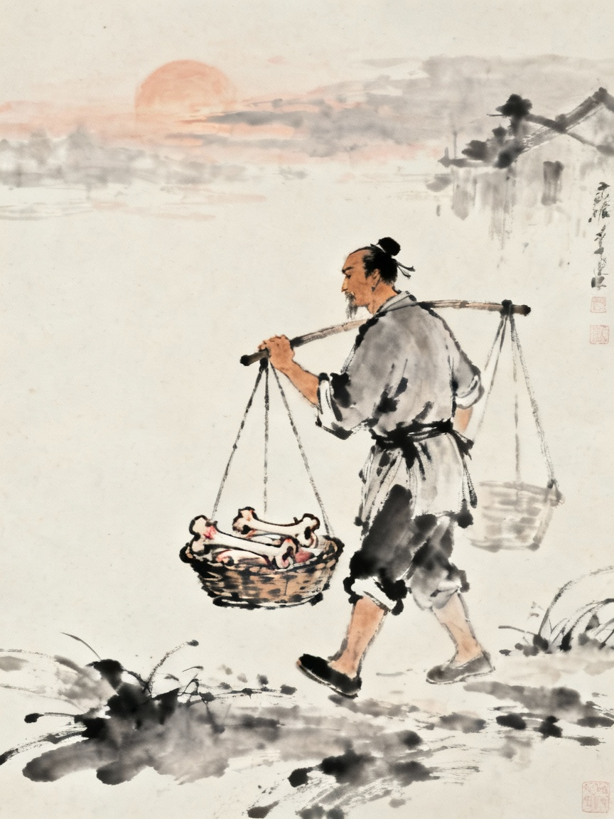 屠户晚归担中肉尽只剩骨头