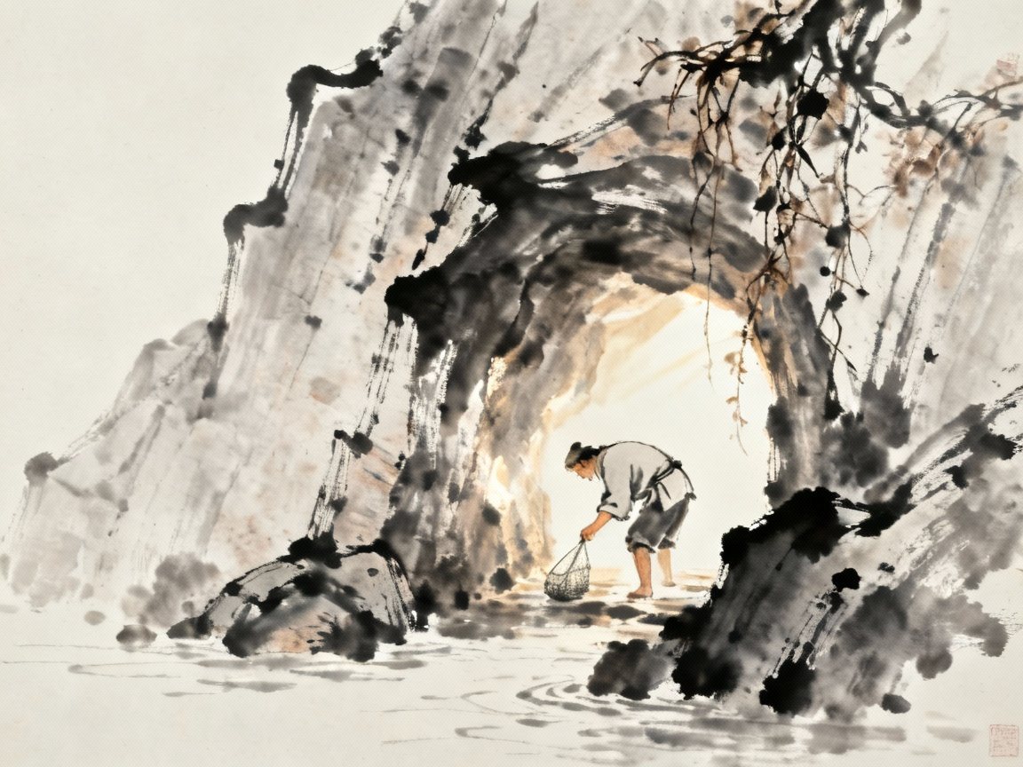 桃林尽头出现山洞，洞中有光