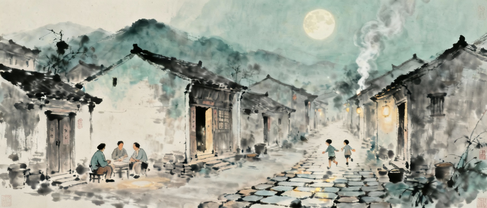 夜不闭户的太平盛世，古代村落安宁祥和的夜晚景象