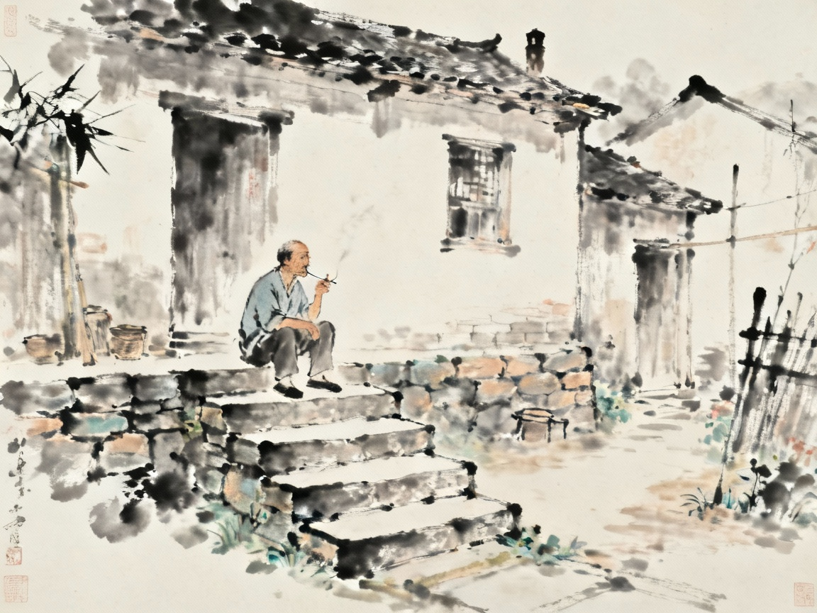 农村老房子三级青石台阶