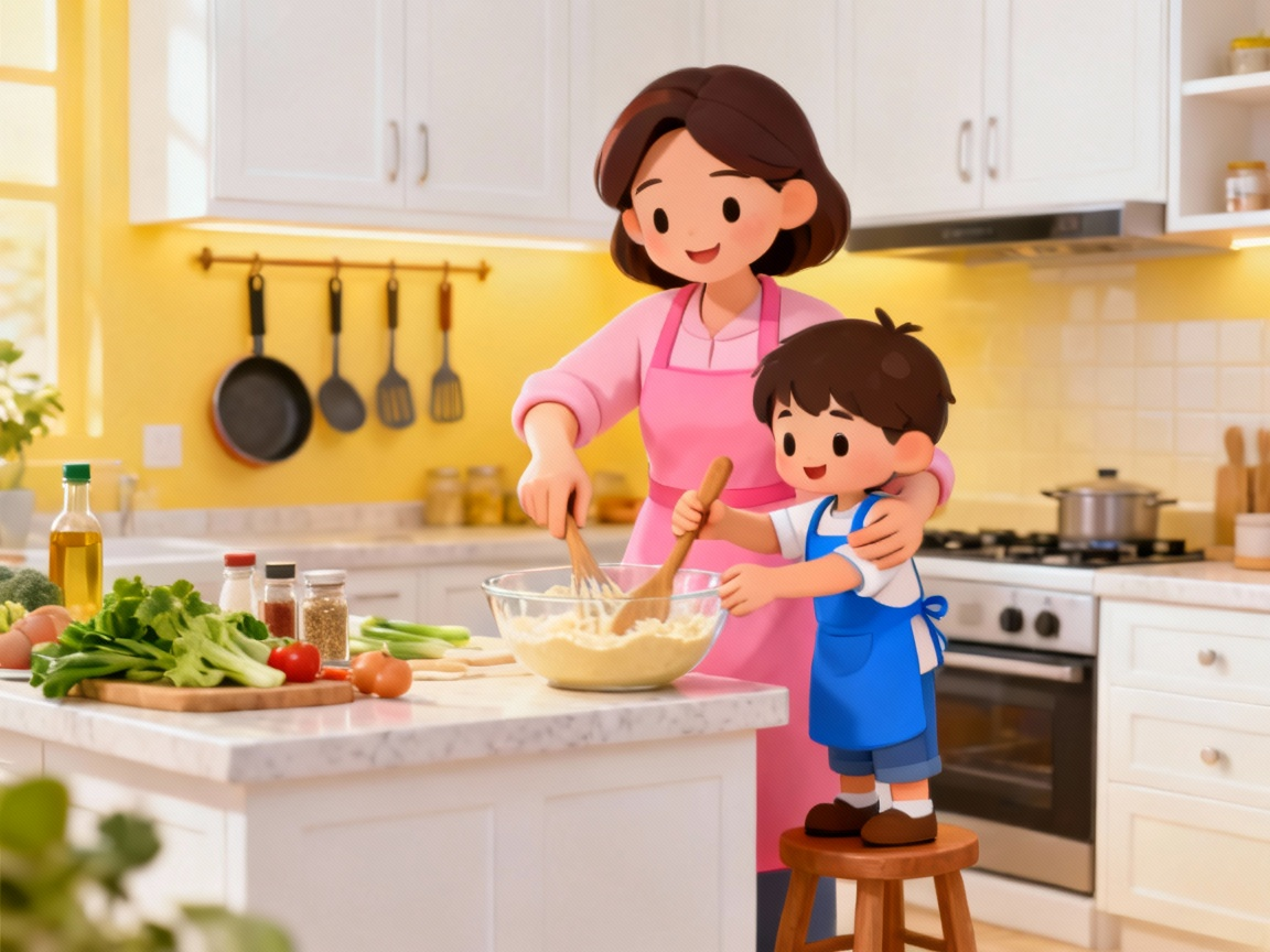 母子烹饪场景