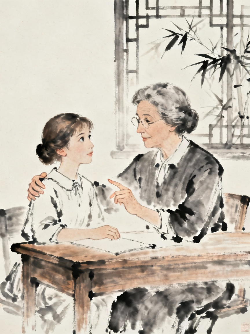 沙利文老师与海伦的师生情深场景，体现教师的人格品质