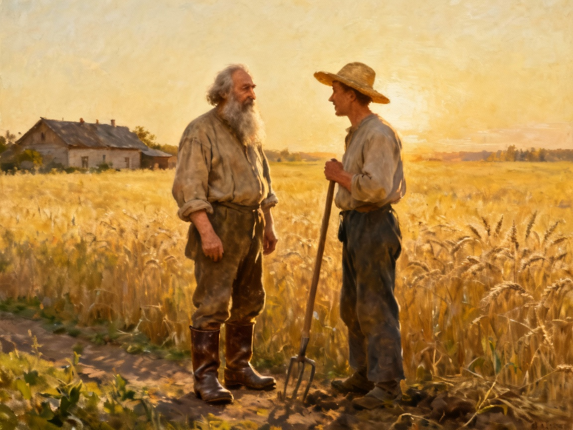 托尔斯泰与农民交谈
