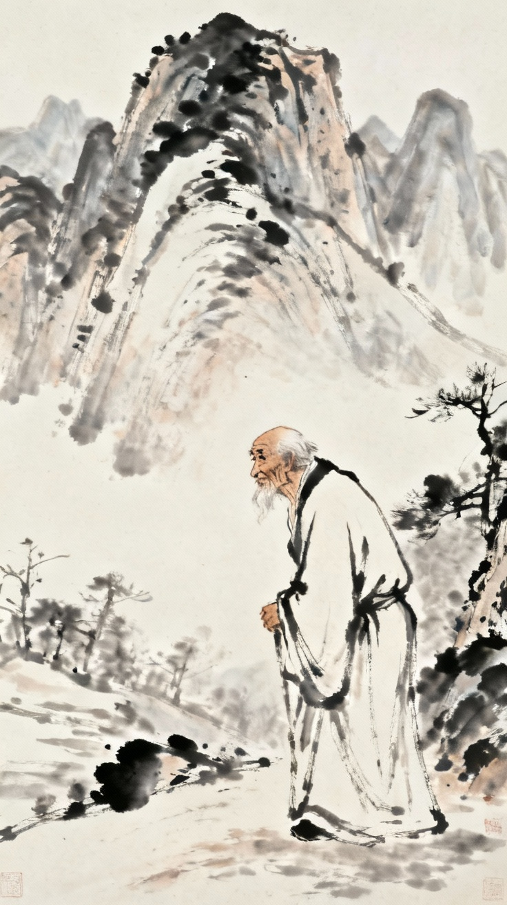 年近九十的愚公面对太行王屋二山居住