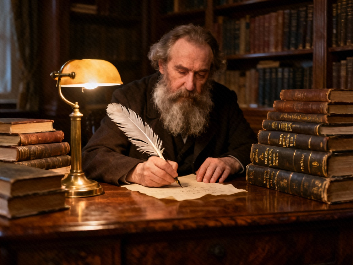 托尔斯泰在书房写作