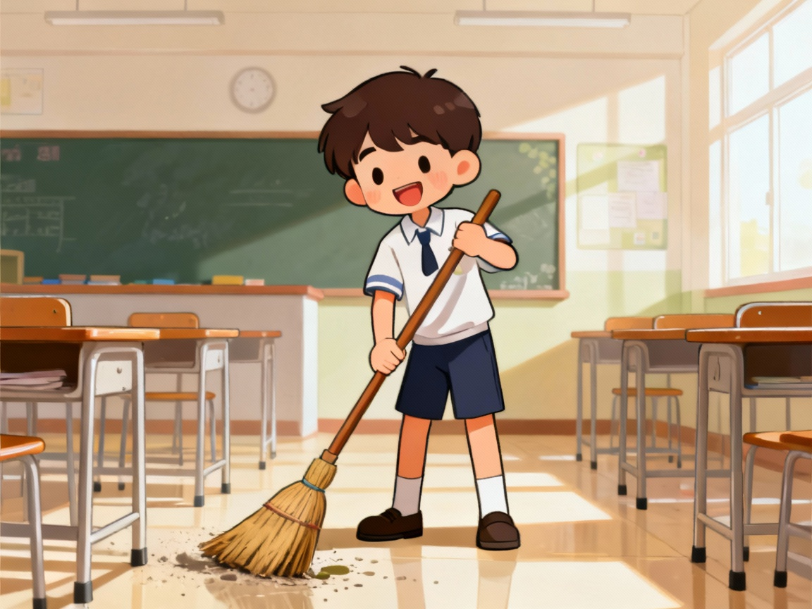 Boy cleaning