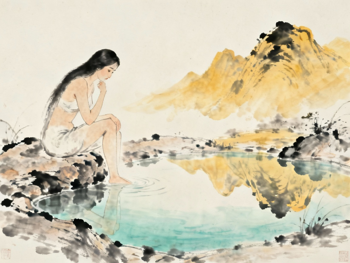 女娲在池边思考