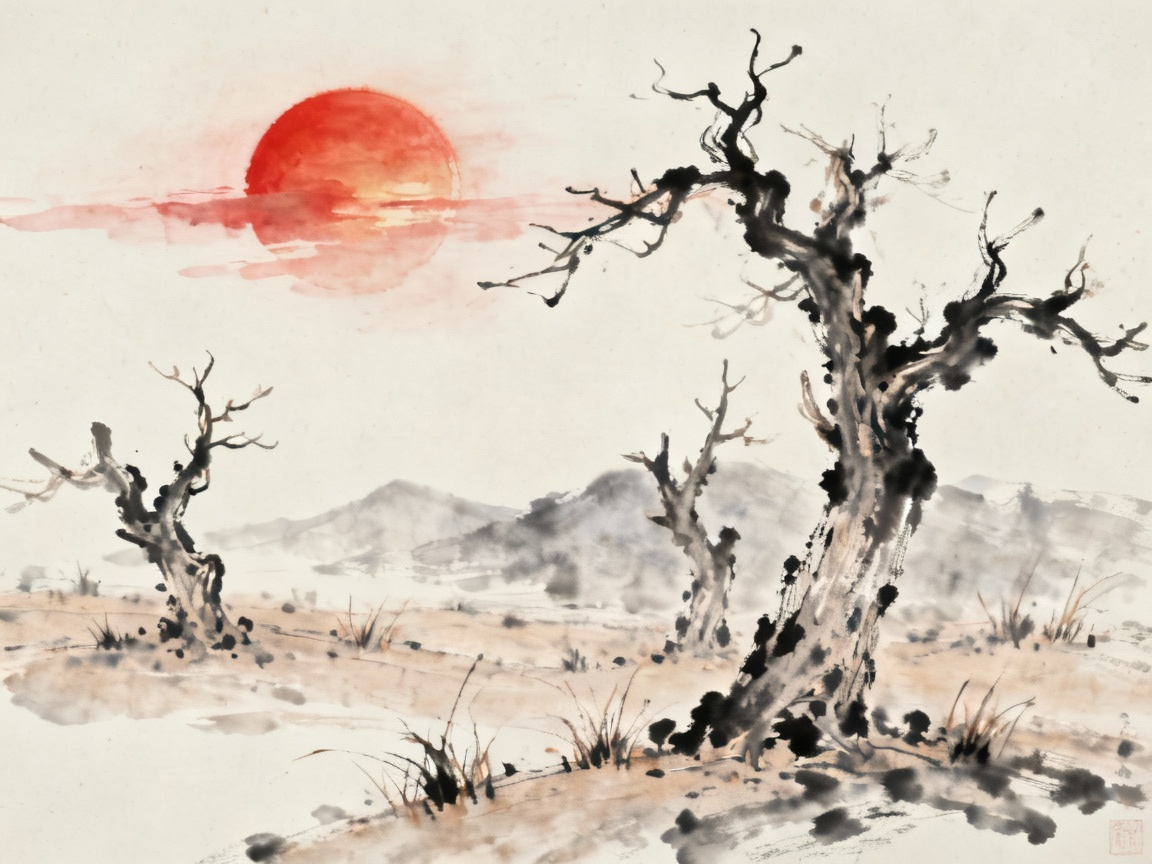 夕阳西下的苍凉景象