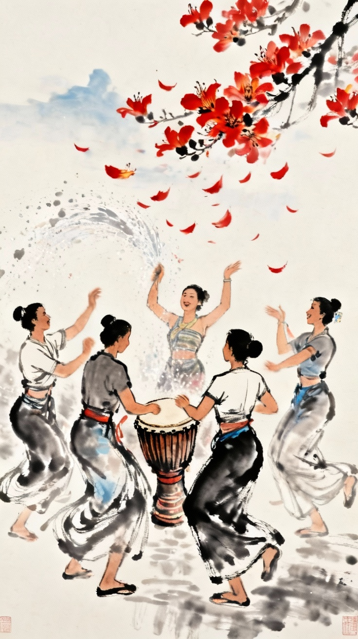 傣族人民敲象脚鼓跳舞