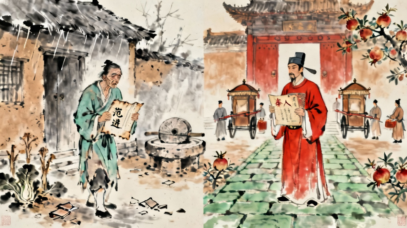 范进中举前后对比场景