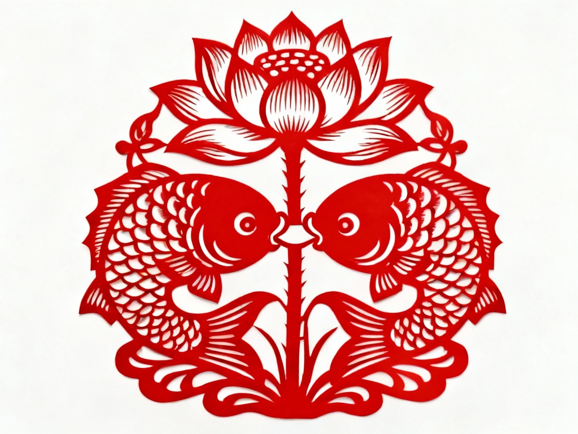 吉祥如意的鱼莲剪纸