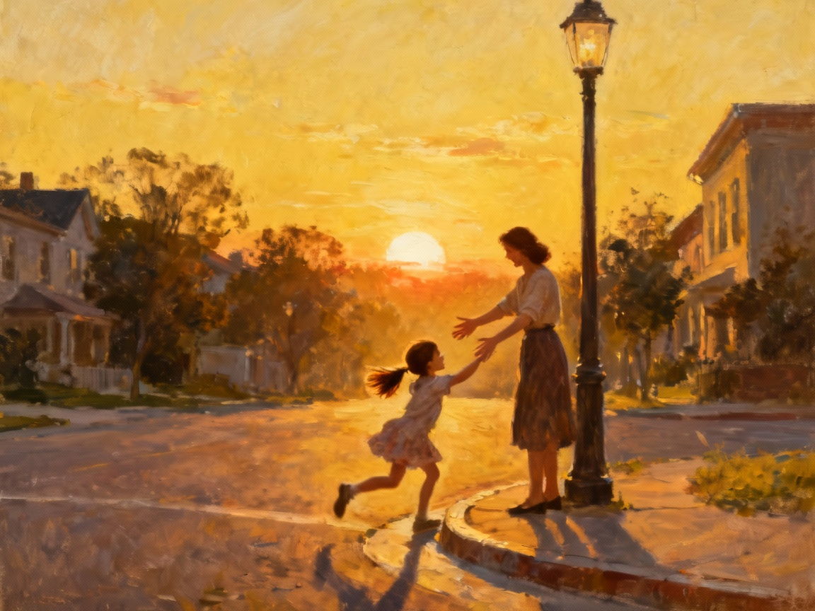 黄昏时孩子突然出现在母亲面前