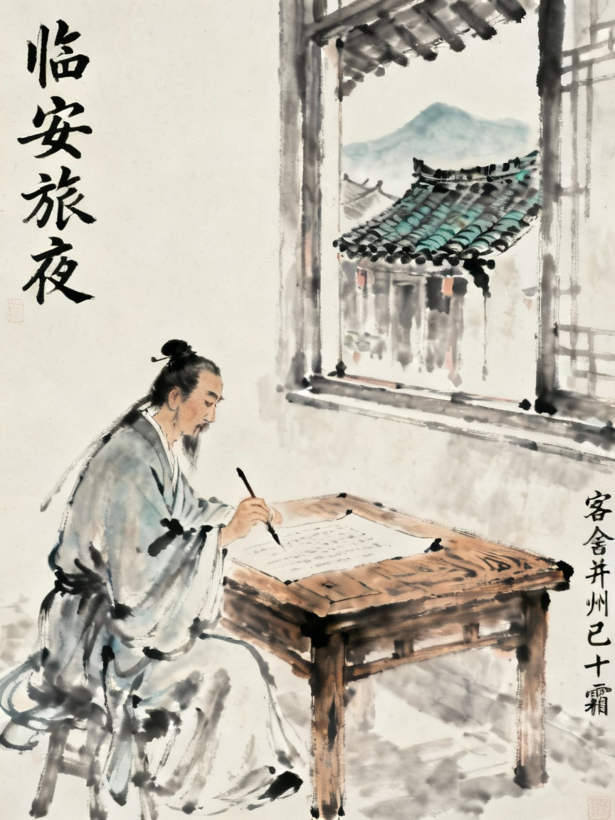 古代文人在临安旅店中写诗