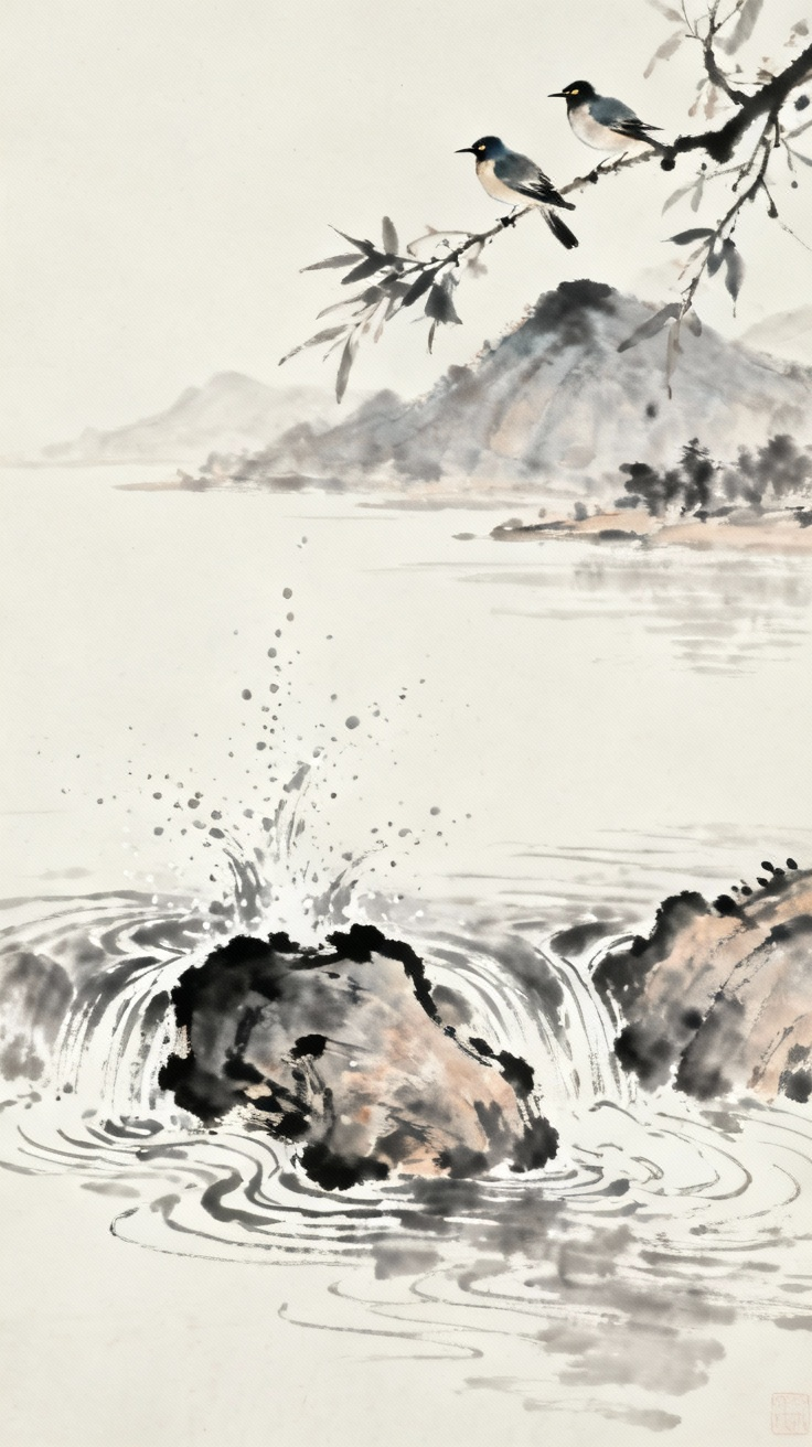 富春江泉水激石，好鸟相鸣的自然景象