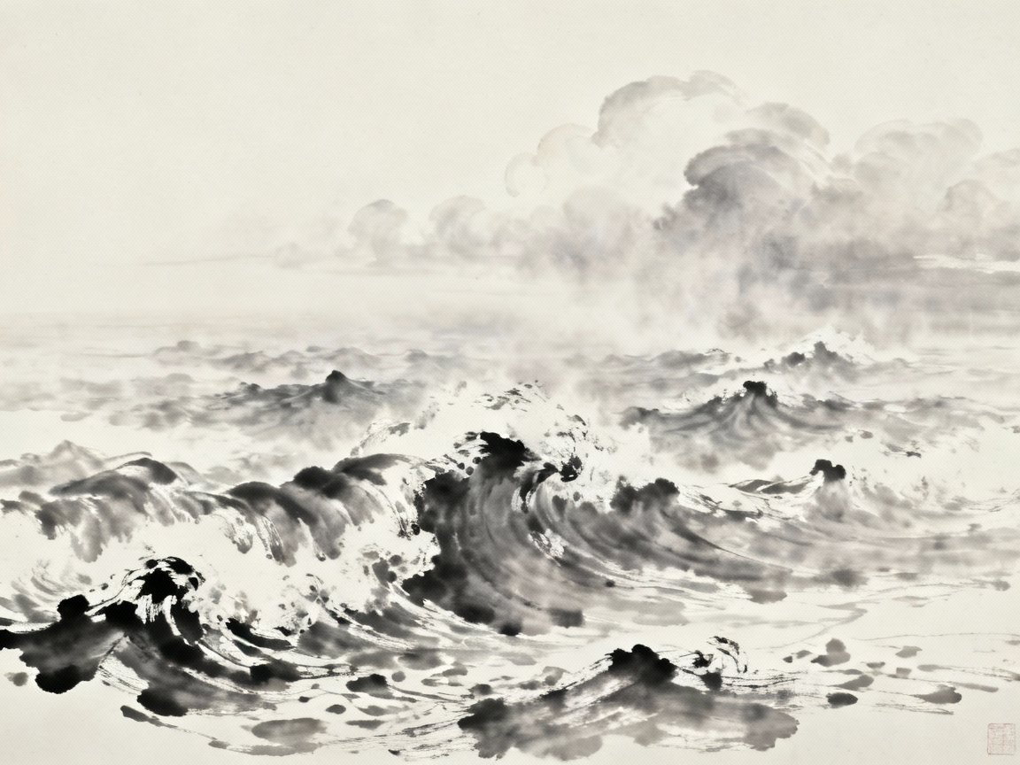 天接云涛连晓雾的海景