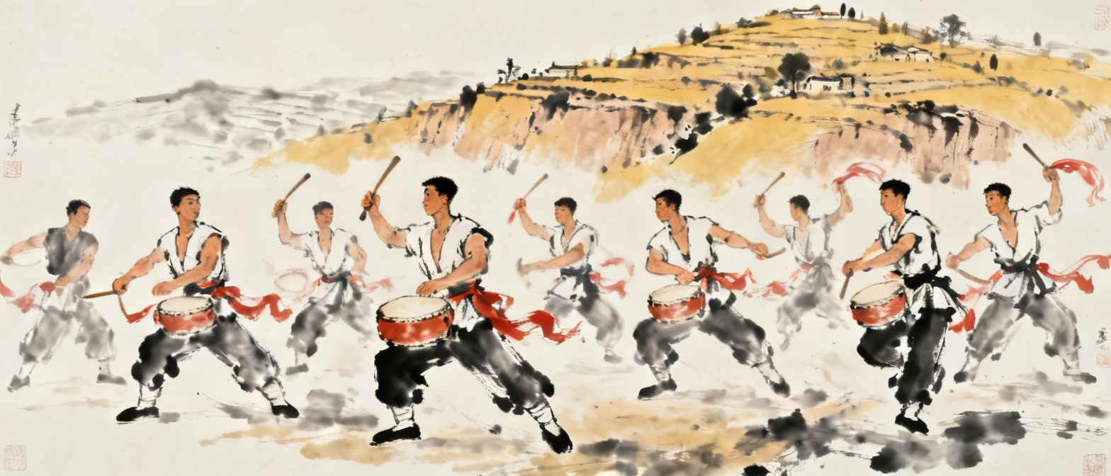 黄土高原安塞腰鼓表演