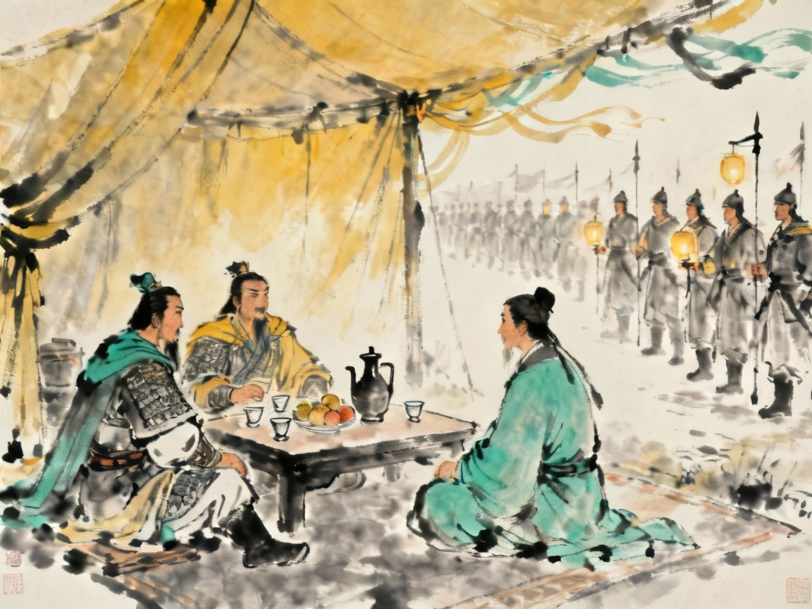 中军置酒饮归客，军中设宴送别的温馨场面