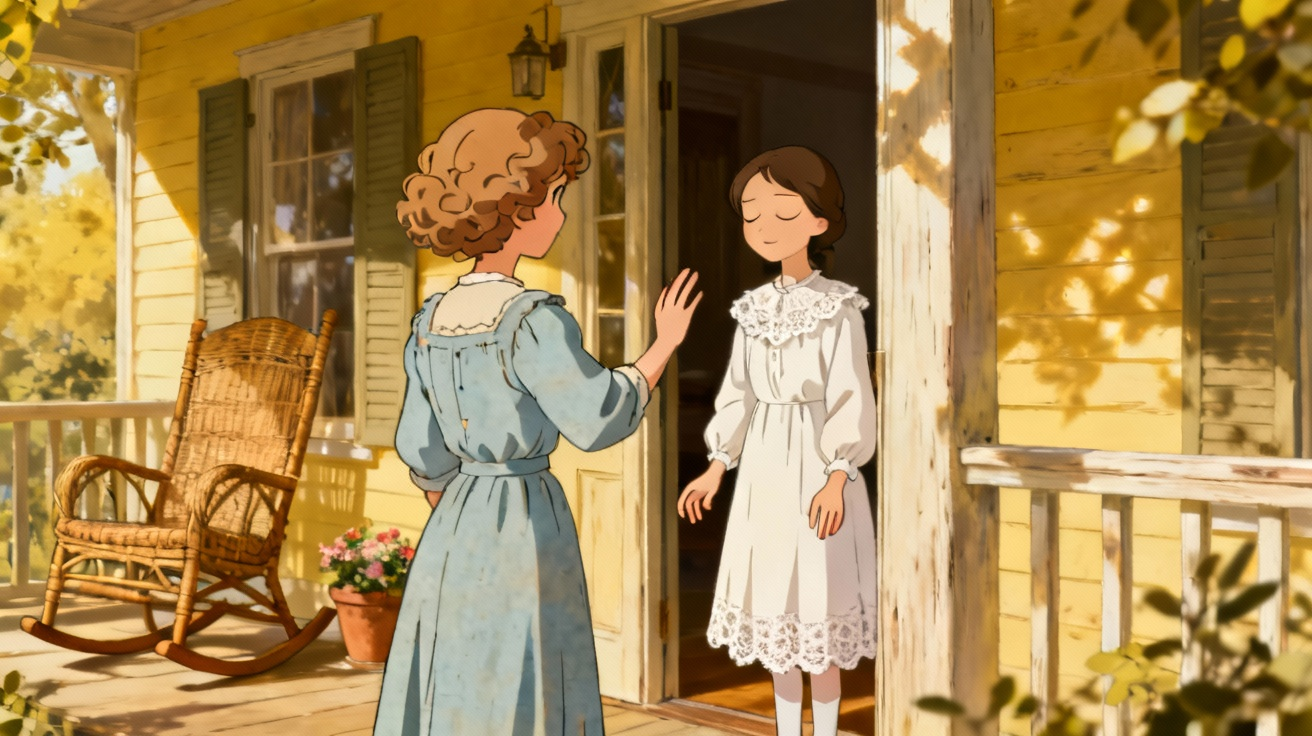 莎莉文老师初次来到海伦·凯勒家的温馨场景