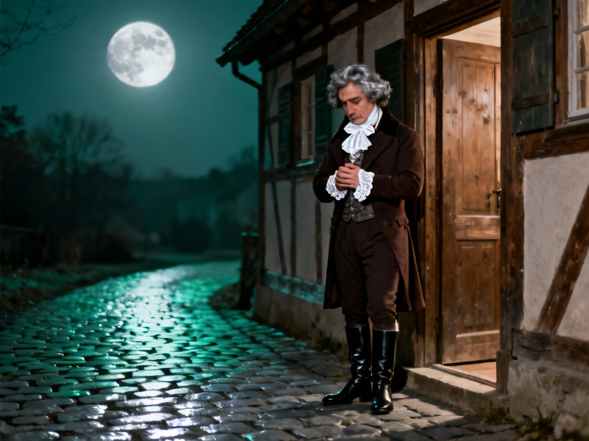 贝多芬在德国小屋外聆听