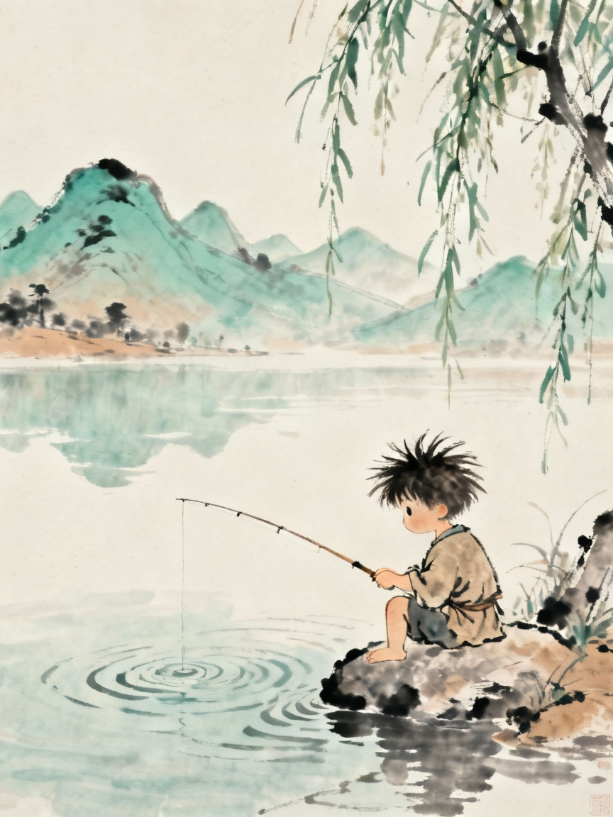 蓬头稚子学垂纶