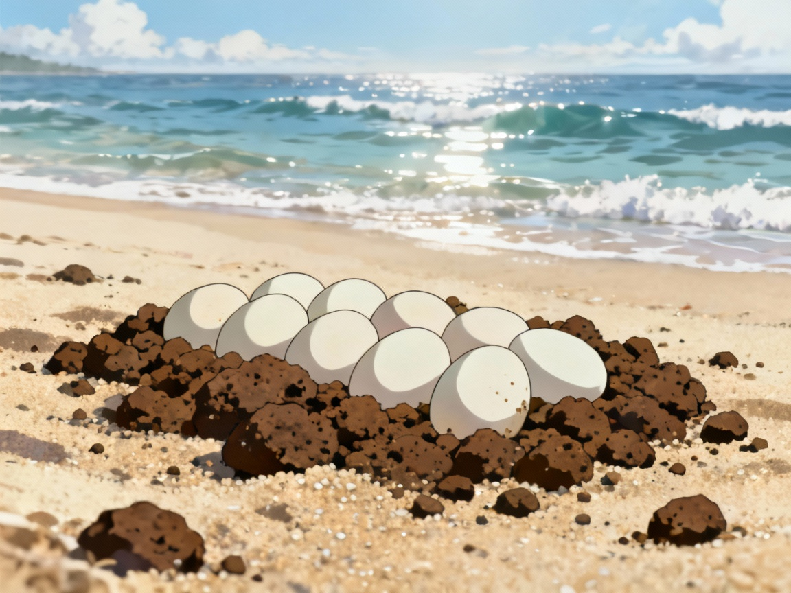 海滩上的鸟蛋和鸟粪