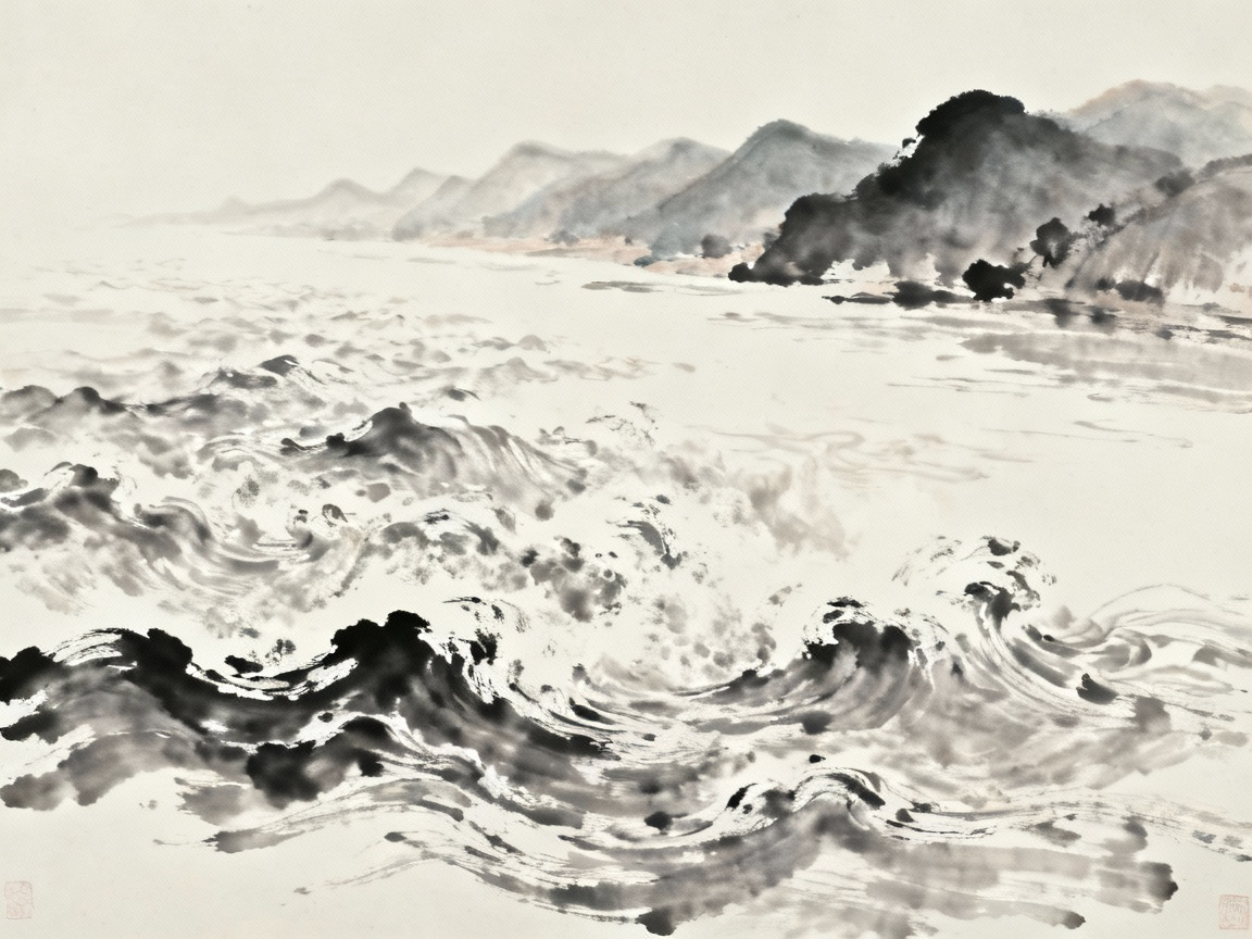 长江滚滚东流的壮阔景象