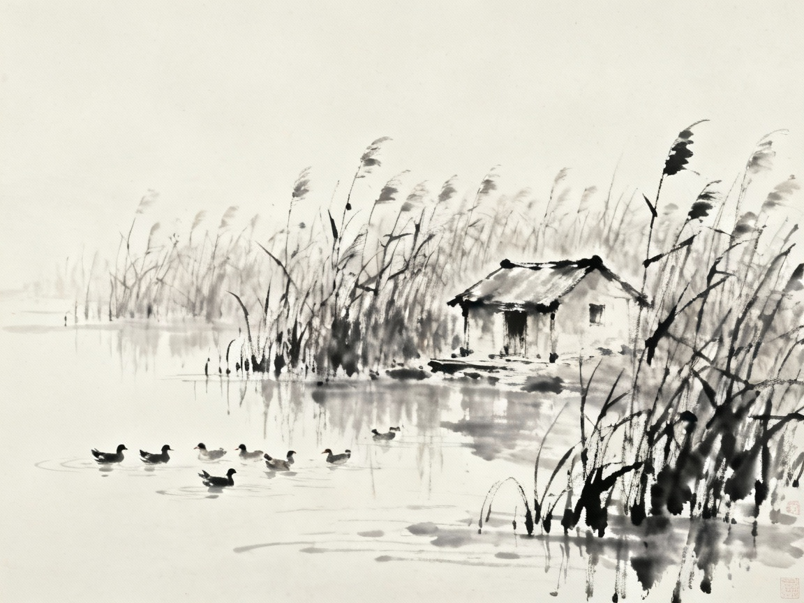 芦苇荡中的小屋