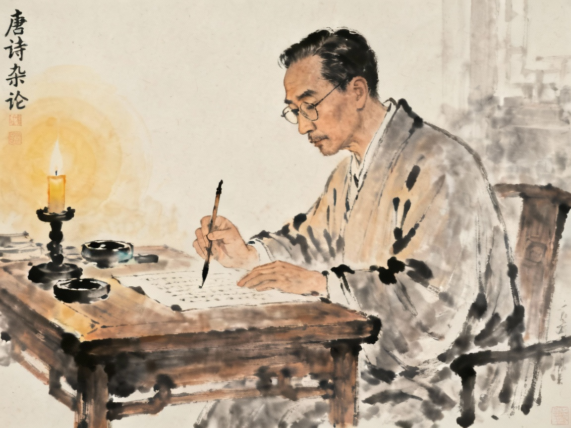 闻一多先生在烛光下写作