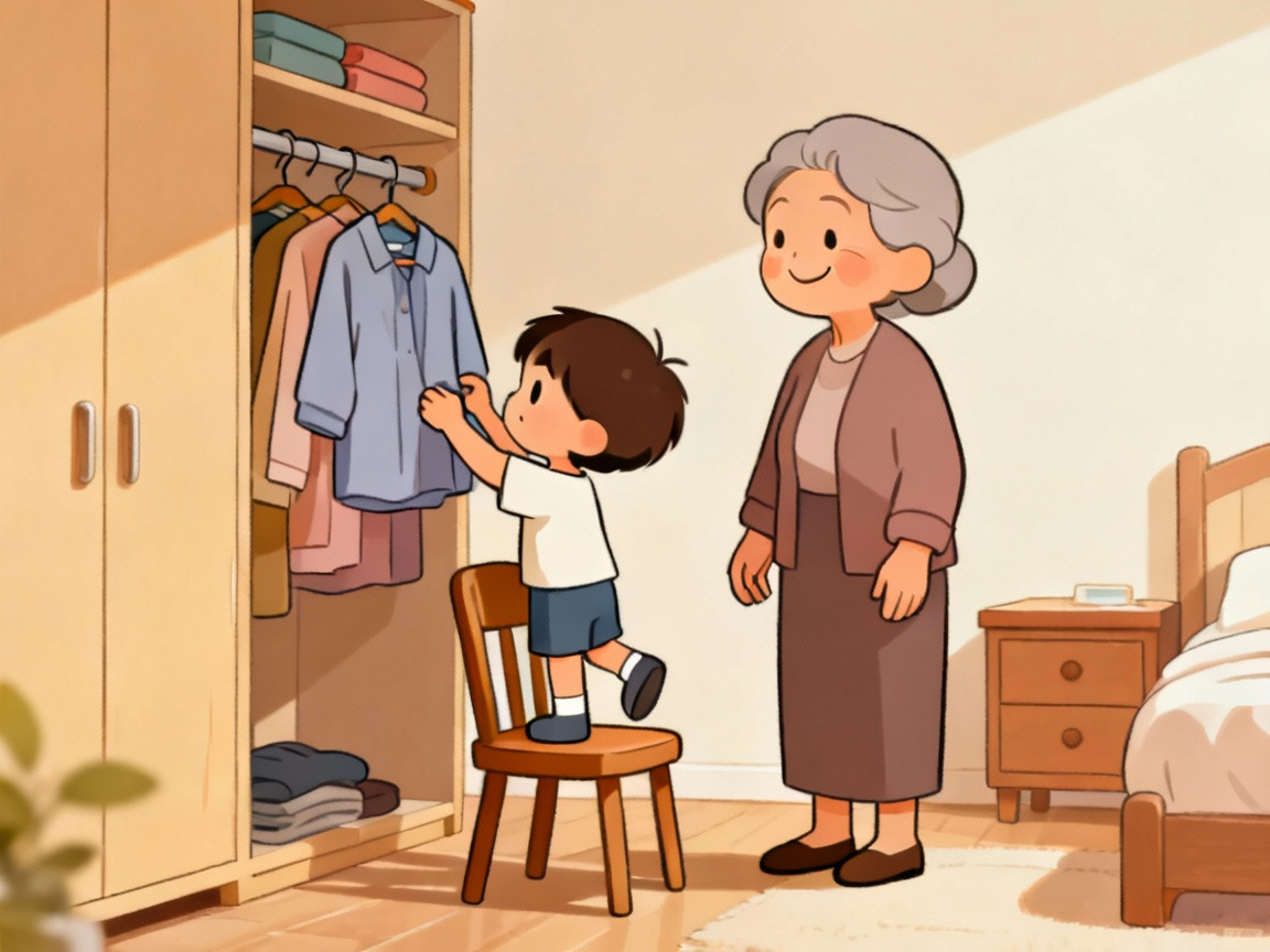 为外婆整理衣服