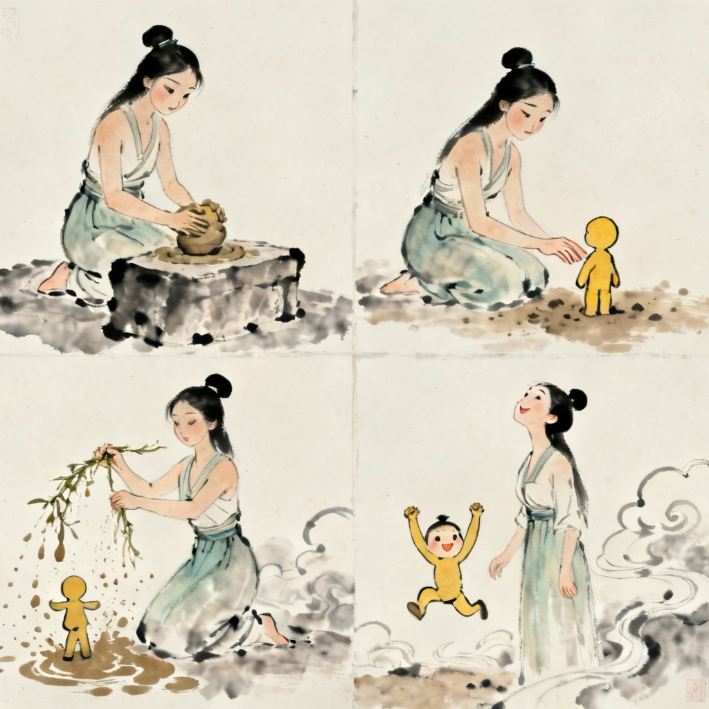 女娲造人动作连贯场景