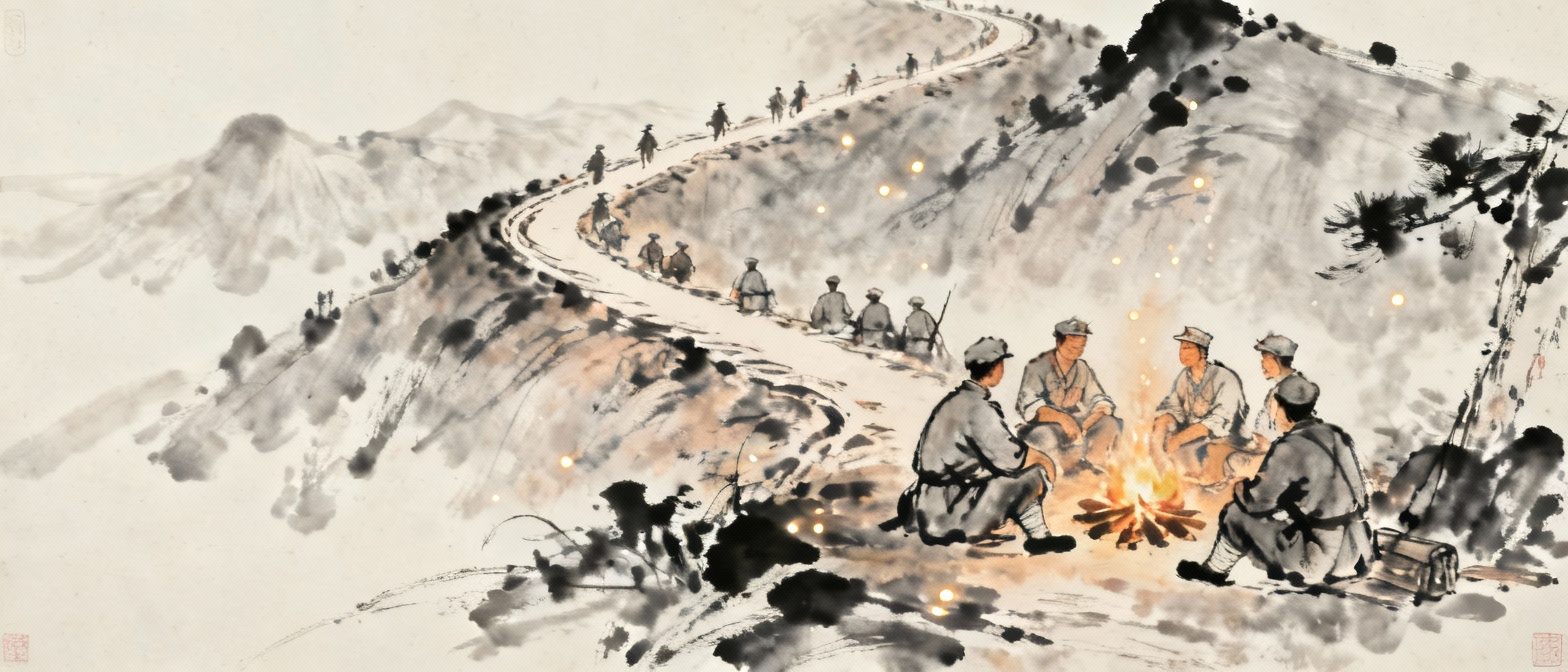 长征队伍休息场景