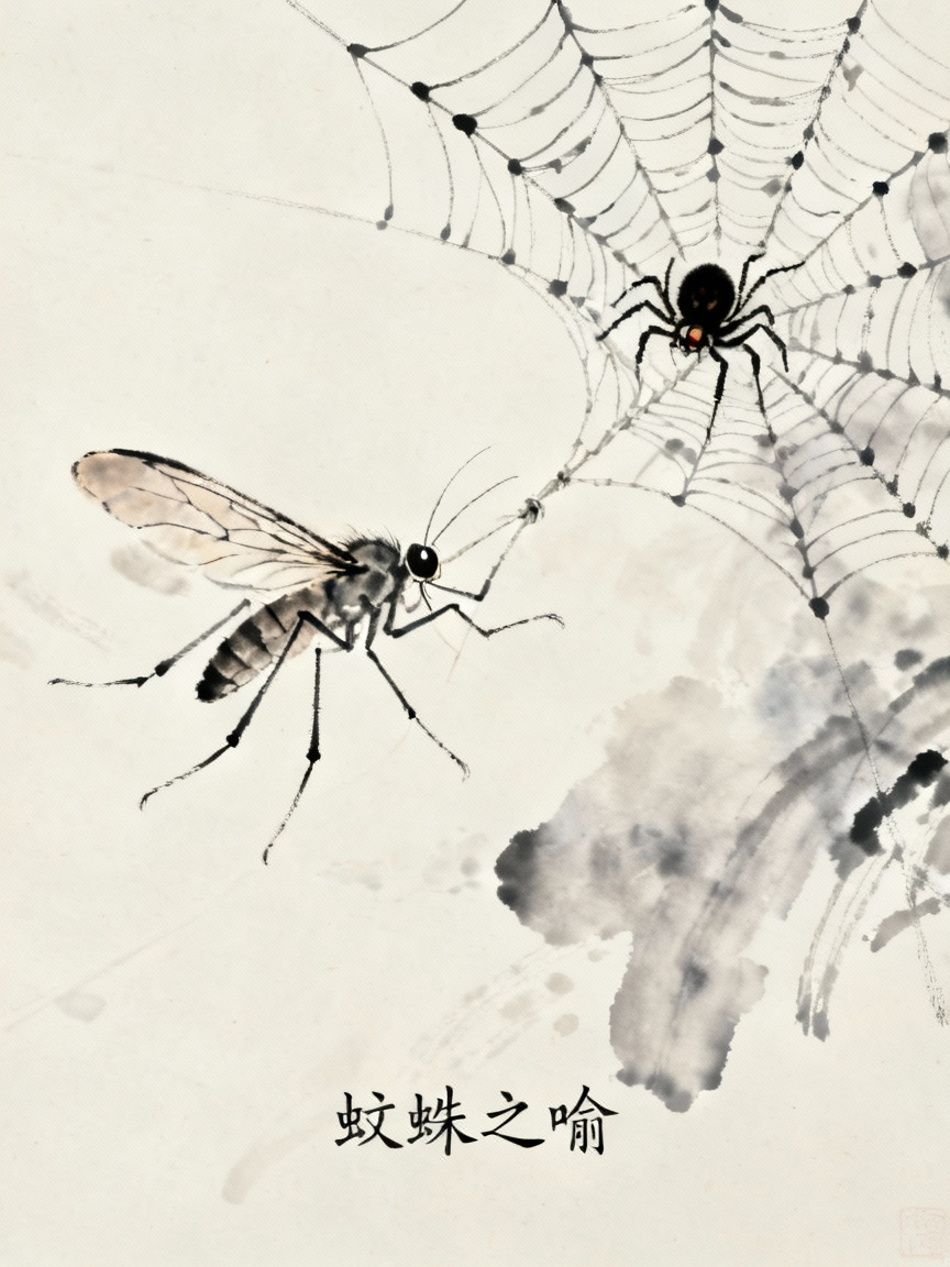 蚊子被蜘蛛网困住