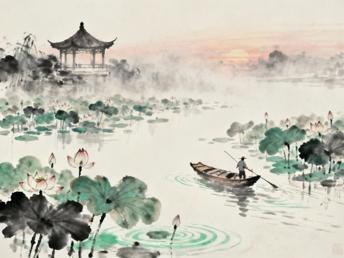 溪亭日暮意境图