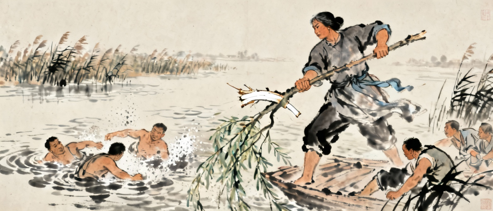 一丈青大娘痛打纤夫的场景