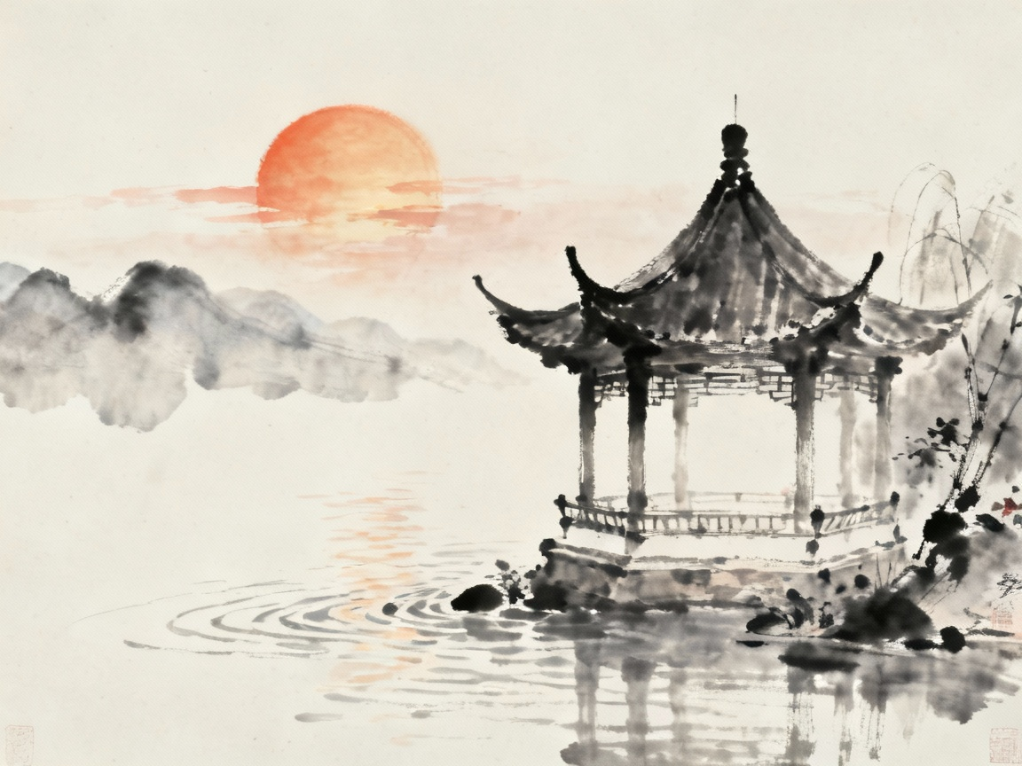 溪亭日暮场景图